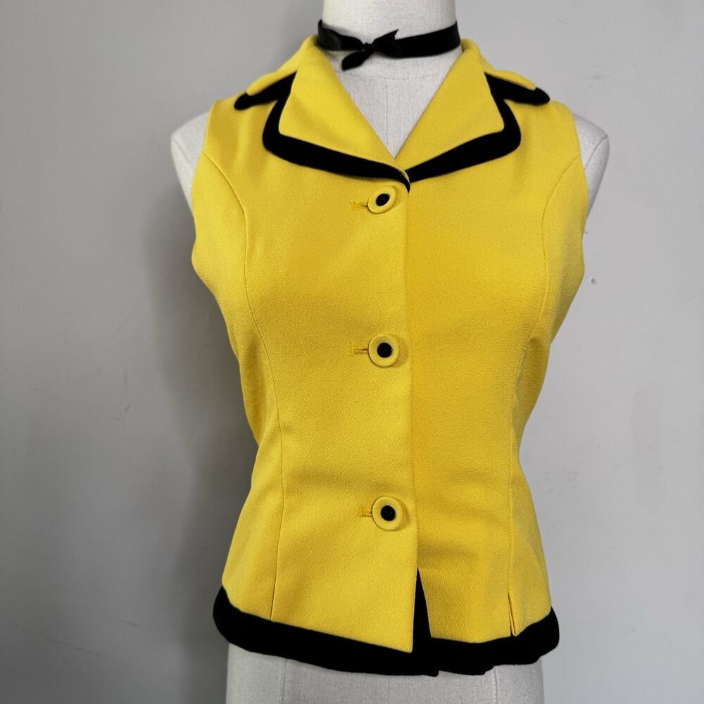 Vintage 90s Tailored Double Collar Fitted Cropped Vest Yellow Black S